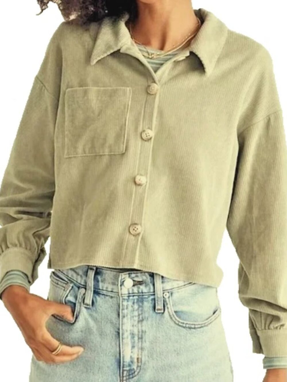Madewell Sage Green Corduroy Crop Shirt Jacket Size XXS Button Front